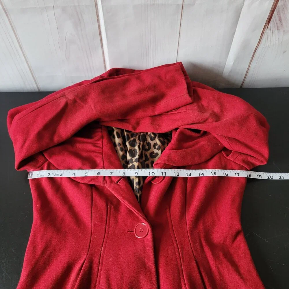 Express Pea Coat w/Leopard Interior, Wool Blend, Button Front, Women’s S, Red - Picture 8 of 9